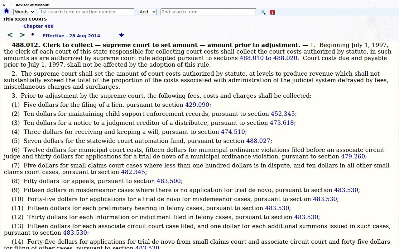 Schuyler County civil docket Missouri court costs record