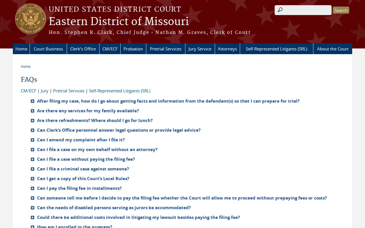 Downing court records Eastern District FAQ reference