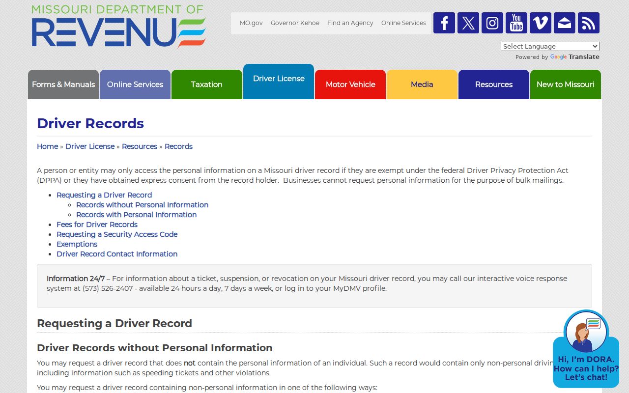 Schuyler County traffic court record and Missouri driver record distinction